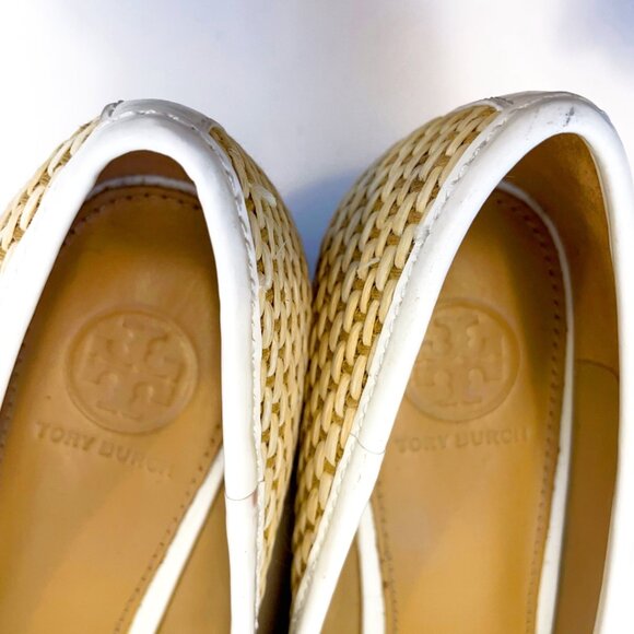 Tory Burch Catherine Cap Toe Raffia Wedge, Size 7 - Picture 7 of 10